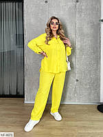 Костюм брючный женский красивый модный удобный весна-лето брюки и рубашка на пуговицах размеры батал 50-60