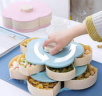 Вращающаяся складная двухъярусная конфетница Flower Candy Box для конфет и фруктов Голубая 3459 PS