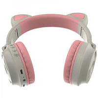 Беспроводные Bluetooth наушники с ушками единорога LED ZW-028C розовые с серым 17976 PS