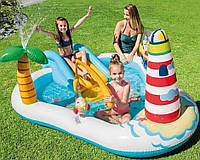 Надувний ігровий водний центр для дітей Рибалка 218-188-99см, басейн, гірка, фонтан Intex 57162 хіт