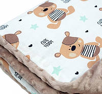 Ковдра плед дитячий плюшевий minky в ліжечко або коляску, 80х 90 см, Ведмедики на білому хіт