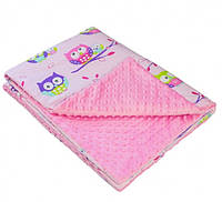 Одеяло плед детский плюшевый minky в кроватку или коляску, 80х 90 см, Совы Фиолетовый хит