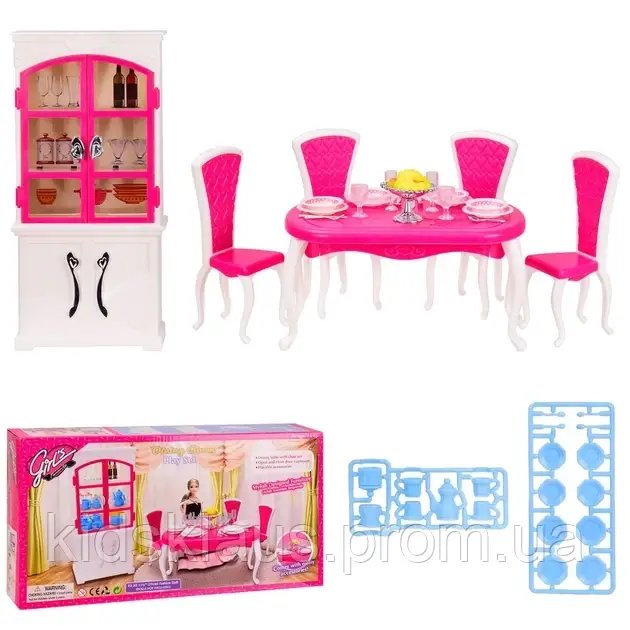 Ресторан для ляльок Барбі лялькові меблі сервант стіл 23см стільці посуд Gloria хіт