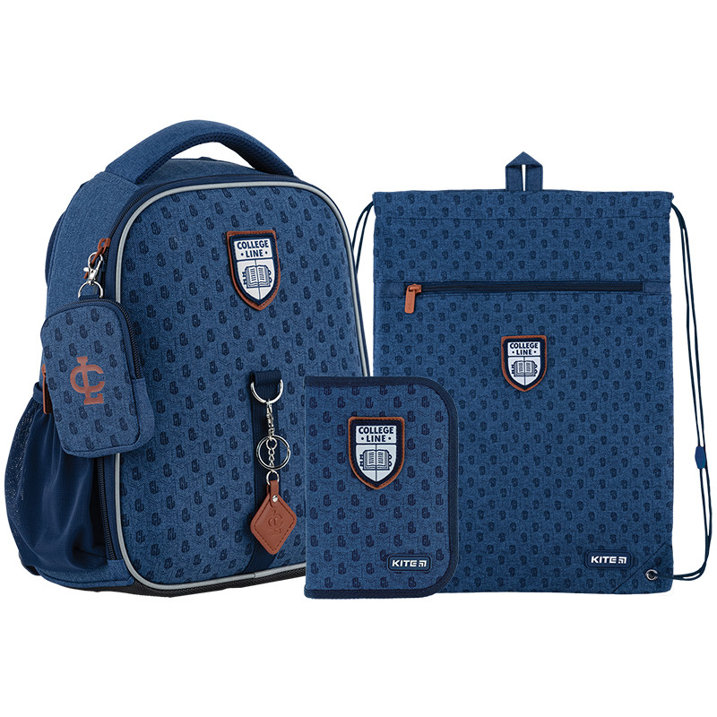 Шкільний набір Kite College Line boy (рюкзак, пенал, сумка)35x26x13.5 см 12 л, синій (SET_K24-555S-4)