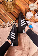 Женские стильные качественные демисезонные кеды Adidas Superstar Black Premium, суперстар черные