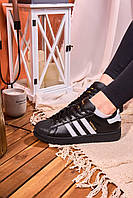 Мужские стильные демисезонные качественные кеды Adidas Superstar Black Premium, суперстар черные