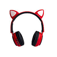 Наушники детские беспроводные накладные Wireless Earphone ST77M LED MP3 Bluetooth с ушками красный
