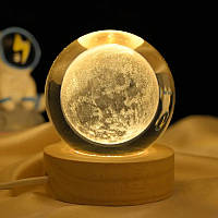 Декоративный 3D ночник хрустальный шар "Луна" (на USB)