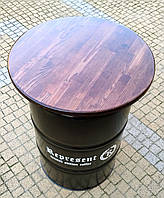Стол из бочки для кафе с логотипом. Рекламные, уличные столы из бочек для вашего бизнеса.
