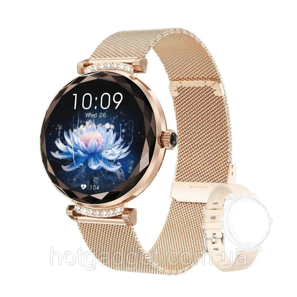 Смарт-годинник жіночий LEMFO NX7 Pro Gold (розмова, тонометр, пульсоксиметр) Amoled екран, 2 ремінця