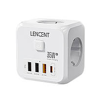 УЦЕНКА! Сетевой фильтр тройник LENCENT PA037EU-PD 4000W 16A 7 в 1 3 USB + TYPE-C с быстрой зарядкой