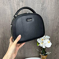 Кожаная женская сумка каркасная стиль Зара черная, мини сумочка из натуральной кожи
