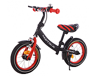 Беговел велобег с надувными колесами с ручным тормозом сиденье руль регулируемые 12 колеса Красный
