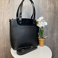 Большая женская сумка городская на плечо с натуральной замшей, женская сумочка замшевая + экокожа