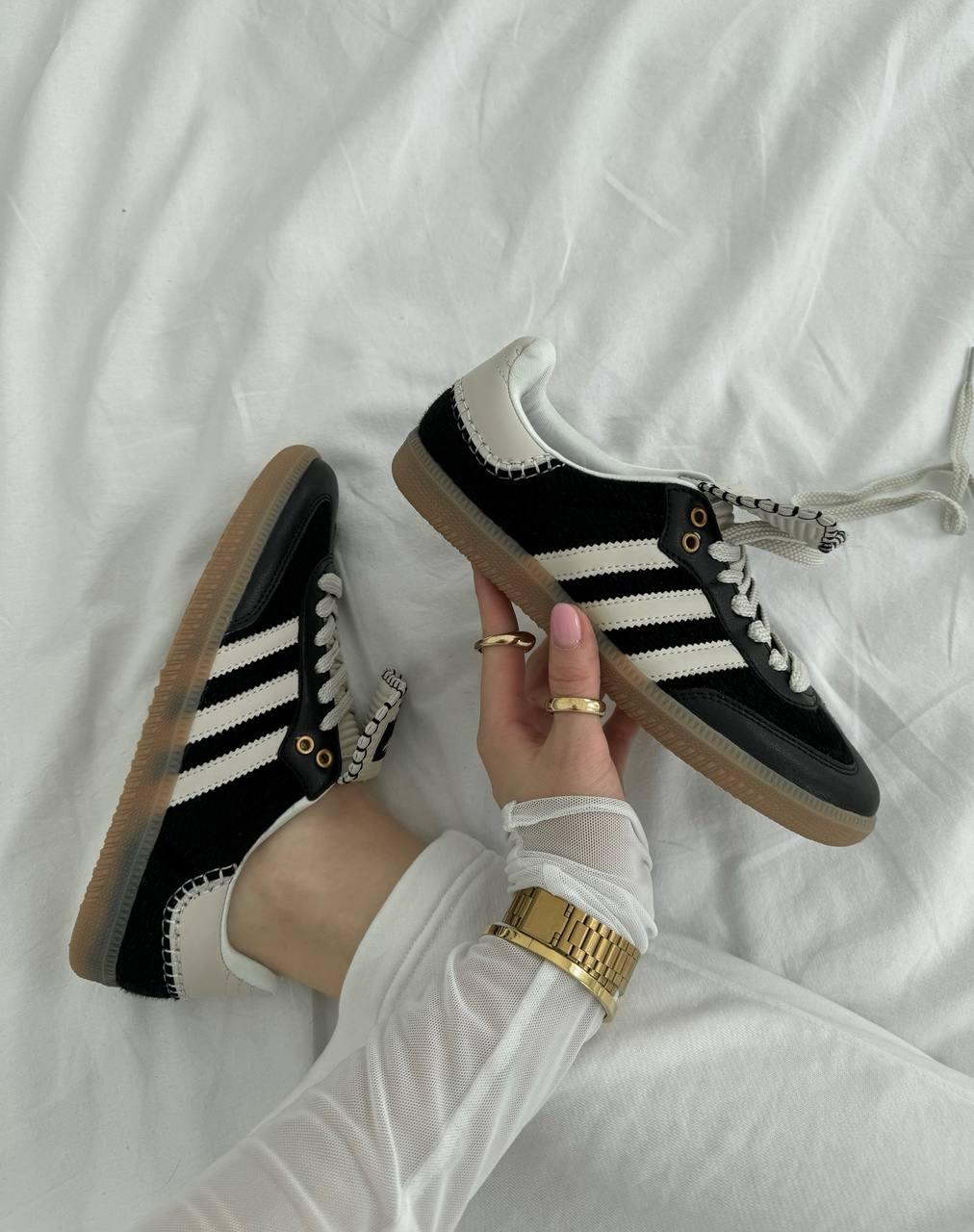 Жіночі Кросівки Adidas Samba Pony x Wales Bonner Black / Адідас Самба Поні Уельс Боннер Чорні з Бежевим