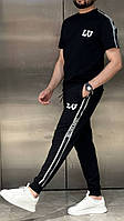 Louis Vuitton Lux черный мужской летний костюм комплект футболка и штаны Луи Витон коттон