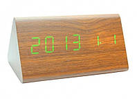 Часы настольные VST-861-4 с ярко-зеленой подсветкой в виде деревянного бруска