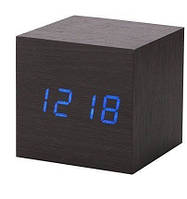 Часы настольные VST-869-5 с синей подсветкой в виде деревянного бруска