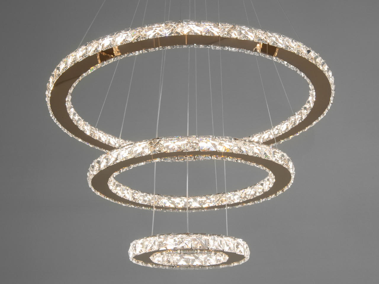Кришталева світлодіодна люстра-підвіс 7201W/650+450+250G, фото 1