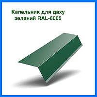 Капельник на мягкую кровлю размер 100х55х2000 мм из полимерной стали цвет Зеленый RAL-6005 Мат 0.45