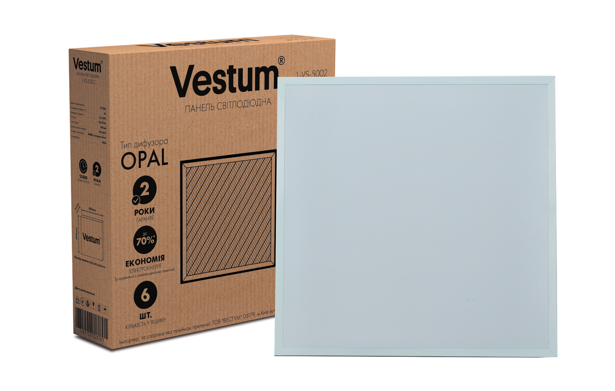 Панель світлодіодна LED OPAL 50W 600x600 6000K 220V Vestum - фото 1 - id-p1832007978