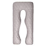 Наволочка для П-подушки для вагітних сну та відпочинку 140х75х20 см стьобана з блискавкою сіра мікрофібра, фото 4