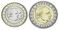Монако набор из 2 монет евро Биметалл 2001 UNC 1 и 2 евро