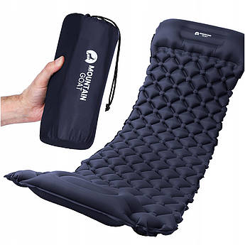 Килимок (карит) надувний Mountain Goat 190 x 58 x 5 см з вбудованим насосом Navy Blue (P-5905973400916)