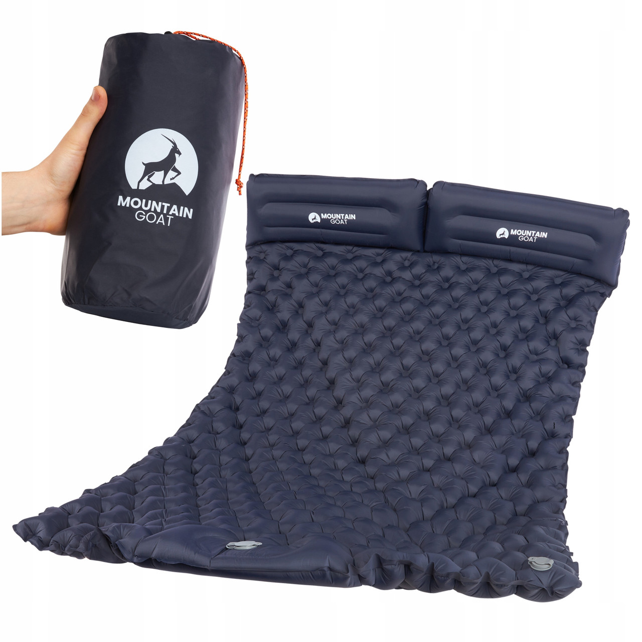 Килимок (карит) надувний Mountain Goat 200 x 120 x 7 см двомісний із вбудованим насосом Navy Blue