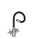 Змішувач для кухні Lidz Wind 013F3 двовентильний з гнучким виливом LDWIN013F3NKS43392 Nickel, фото 3