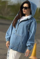 Куртка-анорак женская демисезонная полубатальная голубого цвета р.48 179142T Бесплатная доставка