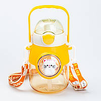 Пляшка для води з трубочкою 820 мл дитяча фляга прозора для напоїв з дозатором і ручкою HP-GM-2217