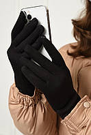 Перчатки женские сенсорные на меху черного цвета 153121M