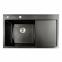 Кухонна мийка чорна PVD 78*48 L Platinum Handmade (два отвори, круглий сифон 3,0/0,8)