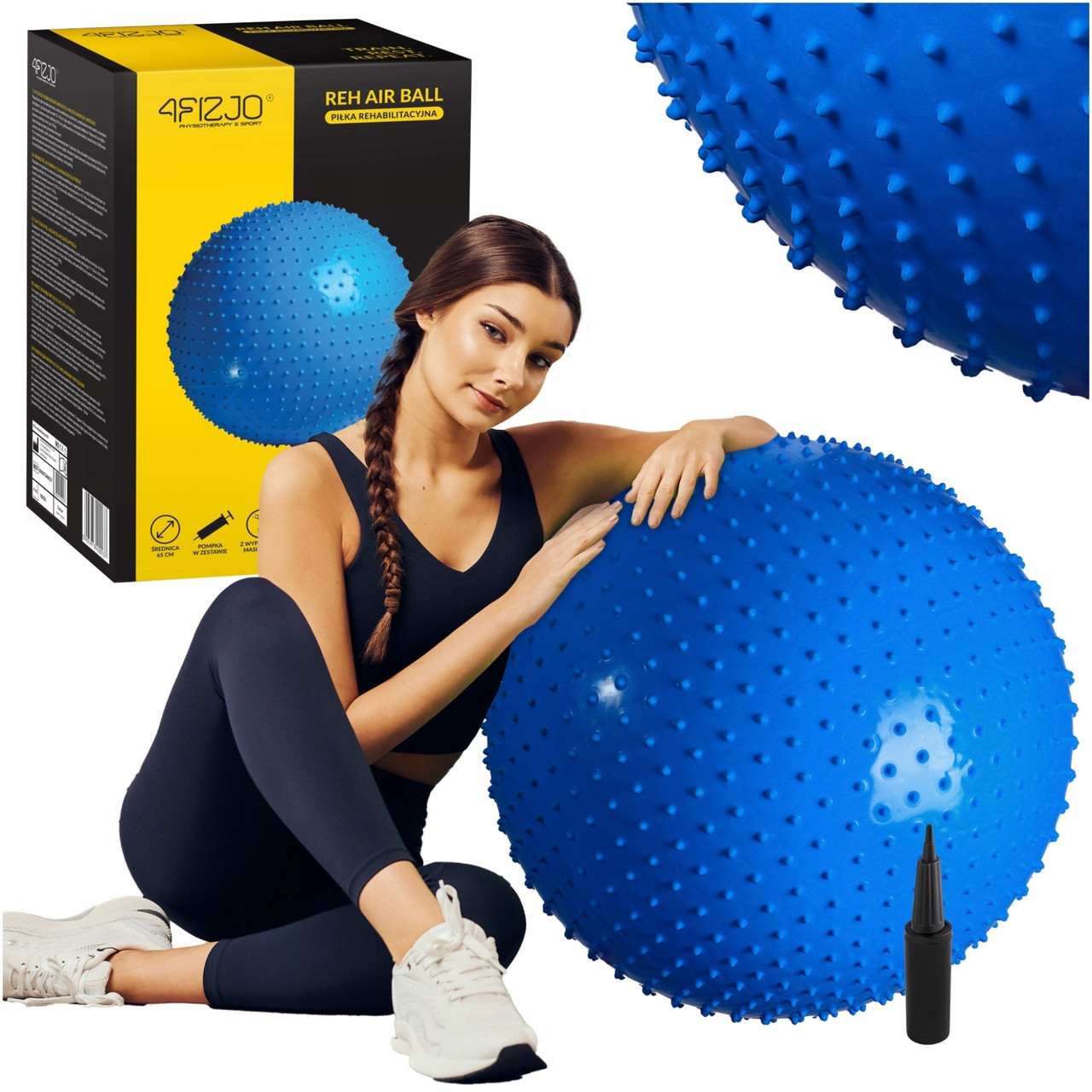 М'яч для фітнесу (фітбол) 4FIZJO 65 см масажний Anti-Burst Blue (P-5905973400213)