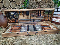 Набор из 8 шампуров для люля-кебаб "Master" (730х15х3 мм) + комплект аксессуаров в деревянном кейсе