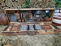 Набор из 8 шампуров для мяса и люля-кебаб "Master" (730х15х3 мм) + комплект аксессуаров в деревянном кейсе