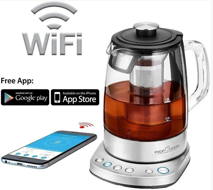 Електрочайник із заварником для заварювання чаю на кухню 2200 Вт Profi Cook PC-WKS 1167 Скляний чайник заварник, фото 1