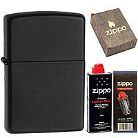 Комплект Zippo Зажигалка 218 CLASSIC black matte + Подарочная упаковка + Бензин + Кремни