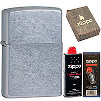 Комплект Zippo Зажигалка 207 CLASSIC street chrome + Бензин + Кремни + Подарочная коробка