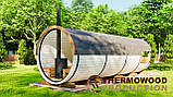 Баня Бочка 7,0м з панорамним вікном та терасою з термодерева від виробника Thermowood Production, фото 4