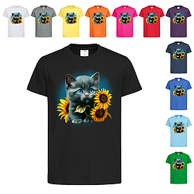 Чорна дитяча футболка З принтом котик (29-6-1)