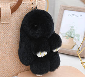 Хутряний кролик брелок на сумку рюкзак, м'яка іграшка заєць Чорний