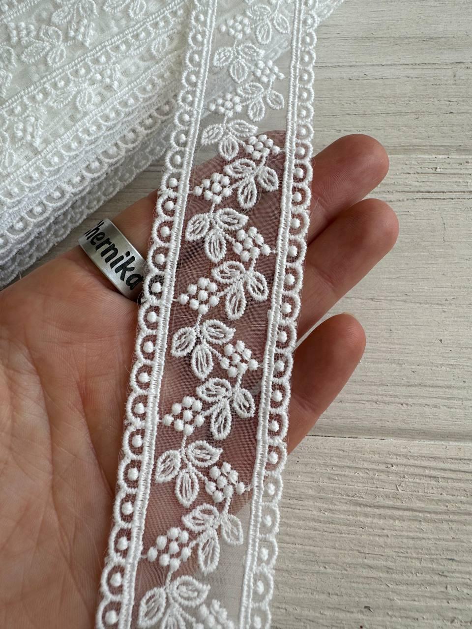 Мереживо органзове " D30114 " , натурально біле рулон 15 ярдів, фото 1