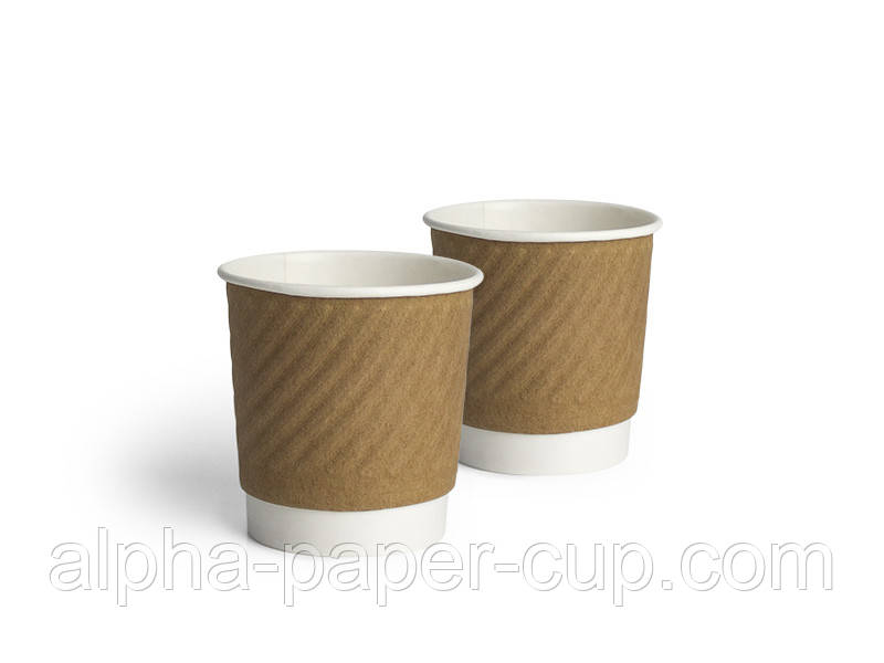 Стакан білий двошаровий тиснення "Діагональ" крафт 110 мл d60, 25 шт/уп, 1500 шт/ящ., фото 1