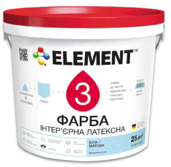 Фарба інтер'єрна для стін та стелі ELEMENT 3 (біла В1) 10л