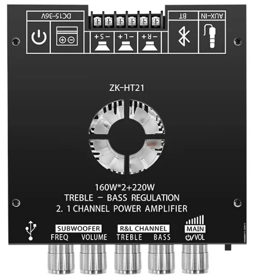 ZK-HT21 Усилитель звука 2.1 TDA7498E Bluetooth v5.0 160Вт2 + 220Вт