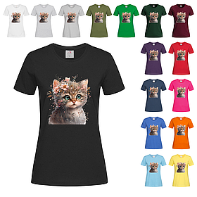 Чорна жіноча футболка Красива з котом (29-6-3)