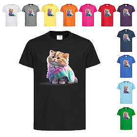 Чорна дитяча футболка З красивим котиком (29-6-4)