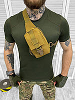 Тактическая нагрудная сумка через плечо SILVER KNIGHT олива Слинг 0,5л с регулируемым ремнем Койот